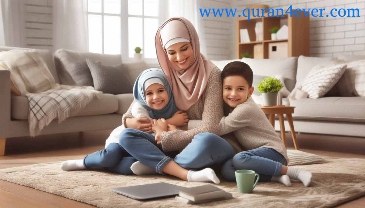 Happy Muslim Mother with children